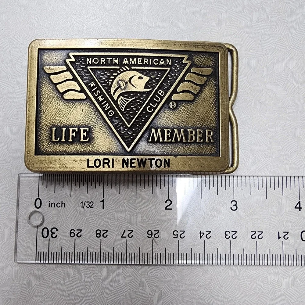 Vintage Brass North American Fishing Club Life Member Belt Buckle NAFC Brass Ton